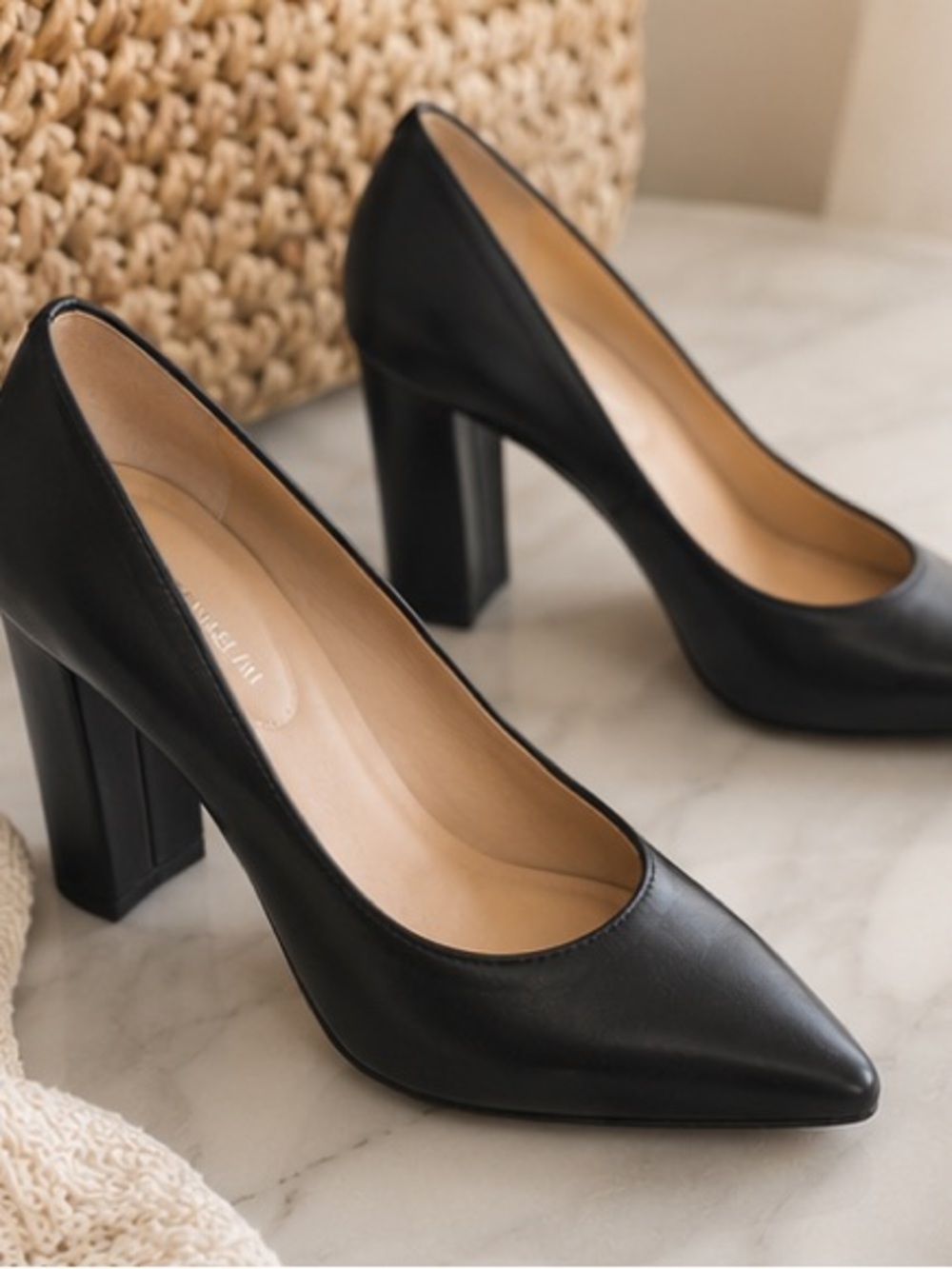 ANTONIO MELANI Black Pointed-Toe Block Heel Pumps